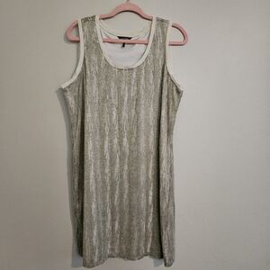 Daisy Fuentes Ivory & Gold Metallic Mesh Sleeveless Dress Womens Extra Large